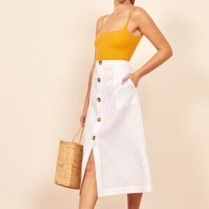 Reformation Highland White Linen Midi Skirt - NYT